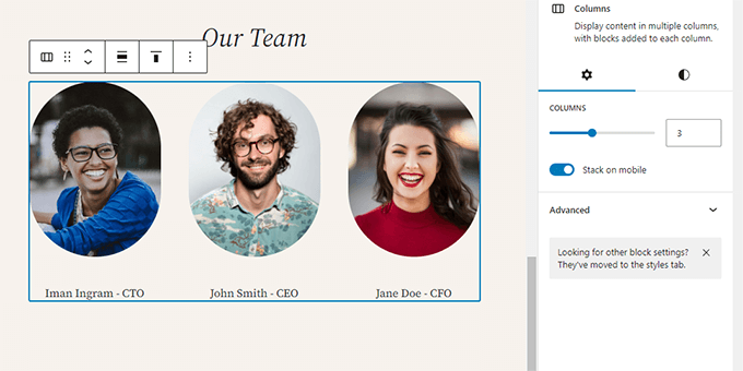 如何使用 WordPress 区块编辑器（Gutenberg 教程） columns-block-settings20251114_ -12