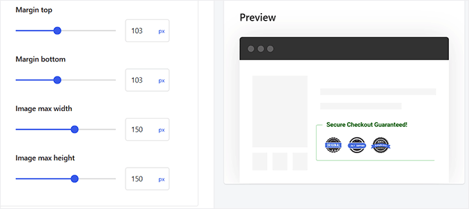 如何在 WordPress 的结账页面添加信任徽章（并提升销量） configure-trust-badges-size-and-margin-in-merchant20251109_ -22