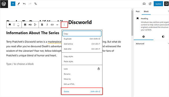 如何在 WordPress 中移除区块（4 种简单方法） delete-a-wordpress-block20251114_ -1