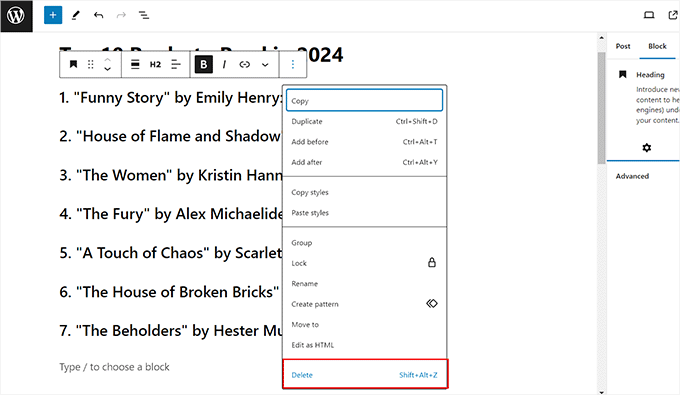 如何在 WordPress 中移除区块（4 种简单方法） delete-blocks20251114_ -3