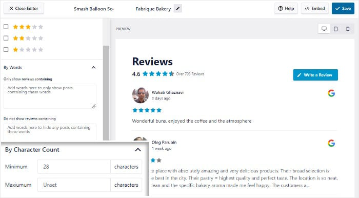 Smash Balloon 评测：这是最好的社交媒体信息流插件吗？ filter-by-character-count-option20251120_ -30