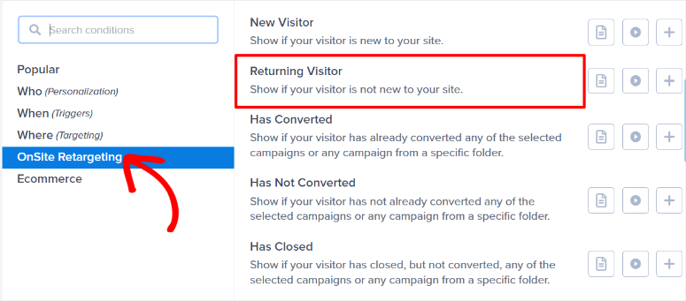 OptinMonster评测：如何提高潜在客户数量、转化率和品牌知名度？ optinmonster-returning-visitor20251118_ -14