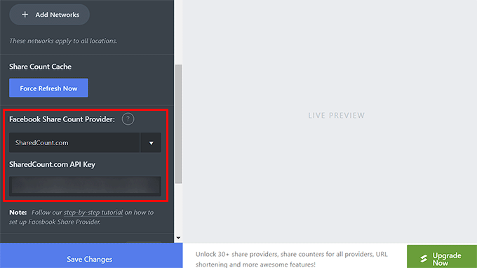 如何在 WordPress 中添加社交分享按钮（4 种简单方法） paste-sharedcount-api-key20251114_ -41