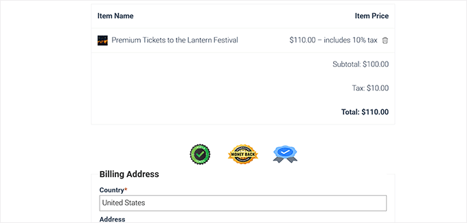 如何在 WordPress 的结账页面添加信任徽章（并提升销量） preview-of-trust-badges-in-edd20251109_ -35
