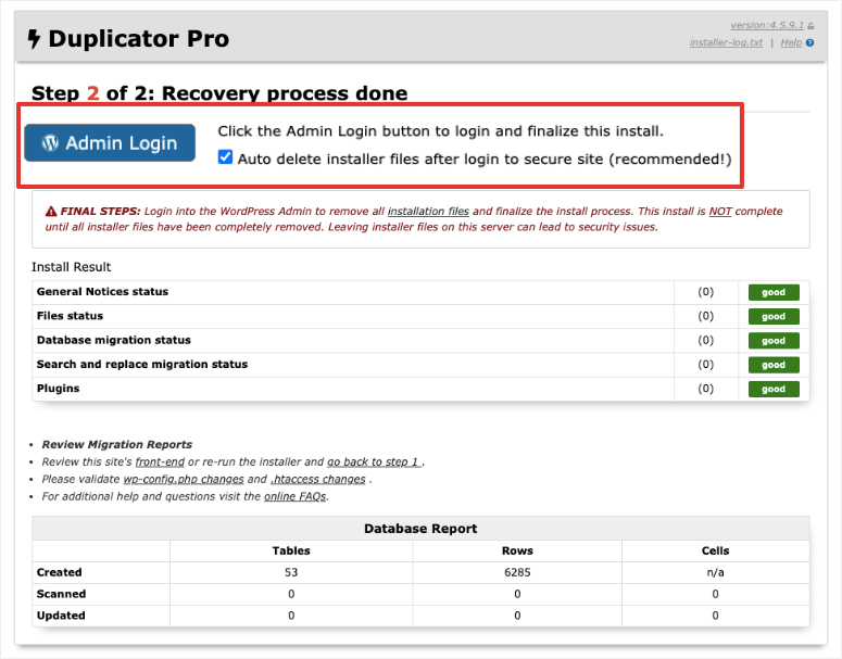 如何备份 WordPress 多站点（使用插件和不使用插件） restore-complete20251120_ -39