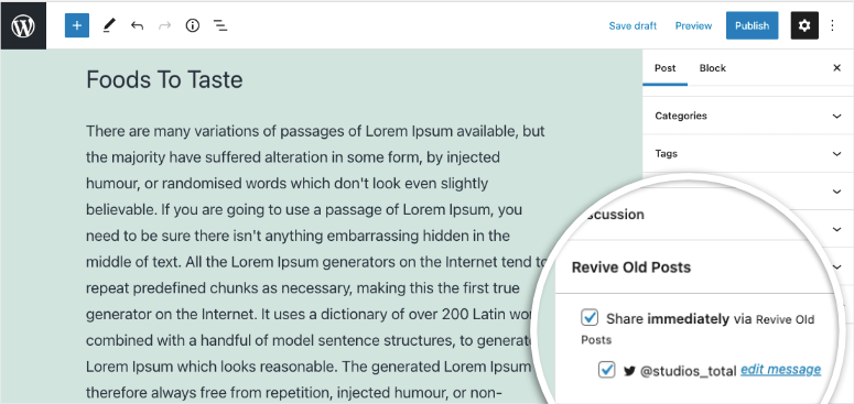 Revive Old Posts 的评测:它真的能提升互动率和流量吗？ revive-old-posts-in-block-editor20251119_ -14