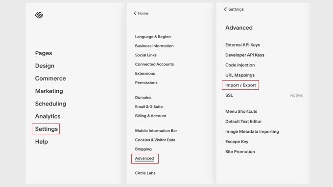 如何正确地从 Squarespace 迁移到 WordPress squarespace-import-export-menu20251108_ -3