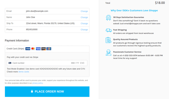 如何在 WooCommerce 中创建更快捷的结账流程（9 个专家技巧） stripe-checkout-example-funnelkit20251109_-1 -13