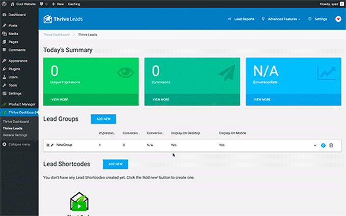 2025 年 5 款最佳 WordPress 弹出窗口插件（性能对比） thriveleadswpdashboard20251107_ -9