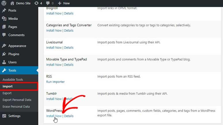 如何将您的网站从 Weebly 迁移到 WordPress wordpressimporter20251123_ -6