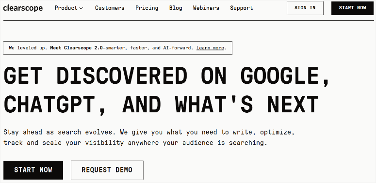 推荐给小型企业的 9 款页面优化工具 clearscope-homepage20251201_ -1