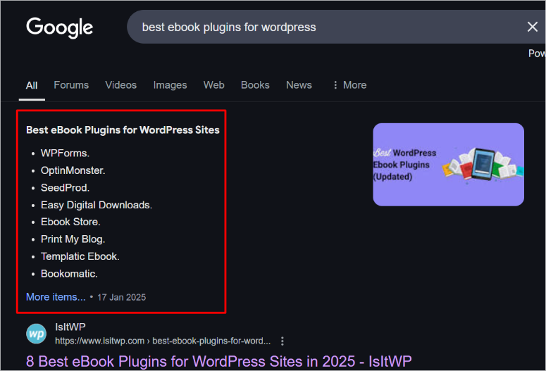 如何利用人工智能优化页面SEO（我的完整五步指南） example-of-list-featured-snippet20251201_ -17