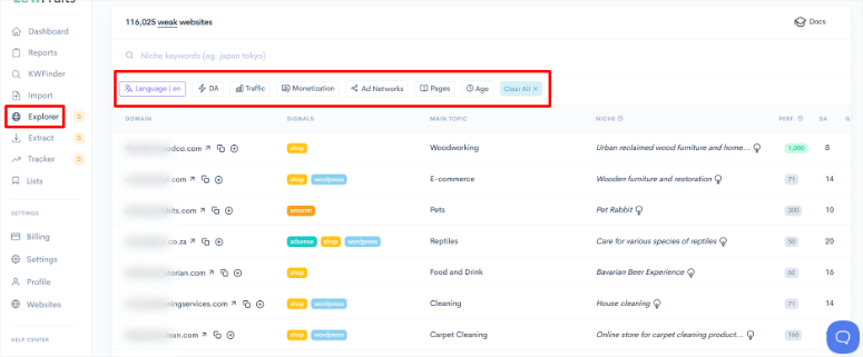 2025 年 7 款以上最佳电子商务网站 SEO 工具 lowfruits-explorer20251201_-1 -11