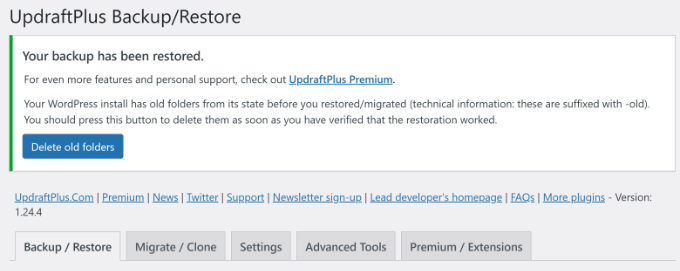 新手指南：如何从备份恢复 WordPress view-restore-success-message-and-delete-old-folders20251201_ -19