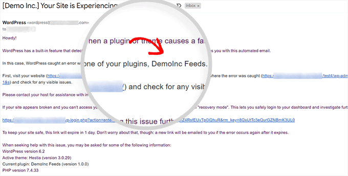 如何修复 WordPress 中的严重错误（分步指南） wp-recovery-mode-email20251201_ -3